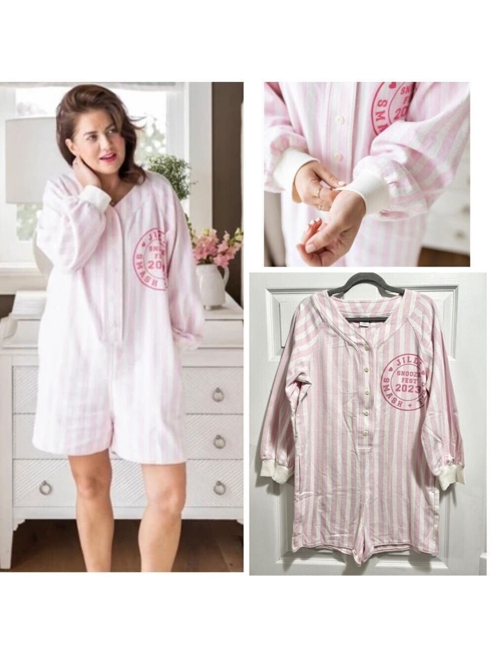 Smash + Tess Slumber Shorty Romper Sleepy Stripe Pink Snooze Pyjamas XS / Small